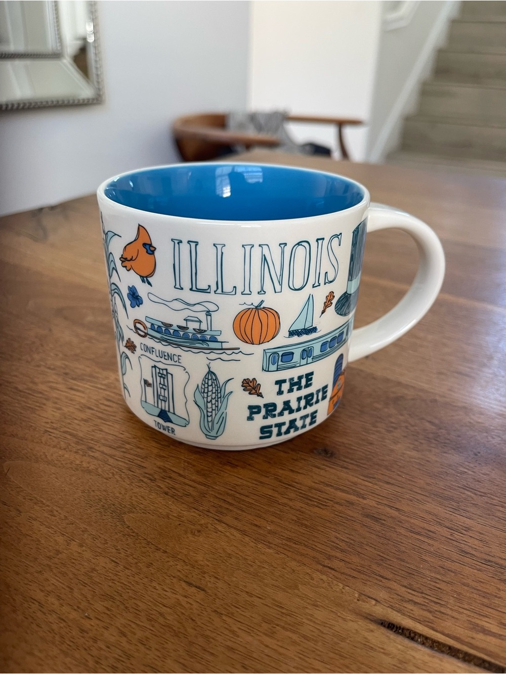 Starbucks Illinois White Mug with Blue Interior and Orange Accents